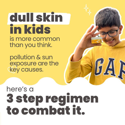 Tuco Kids Dull Skin Kit, specially crafted for kids aged 3-15. With dull skin soap, lotion and, 2-in-1 face cram and sunscreen SPF50.