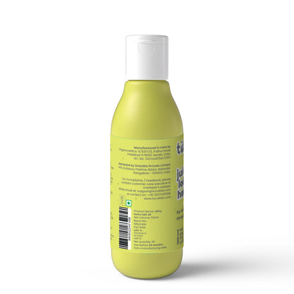 Juicy Locks Hair Oil for kids aged 3–15 with mint, ginger, and coconut oil to reduce dandruff, soothe scalp irritation, and nourish dry hair; chemical-free, natural solution for soft, healthy, manageable hair.