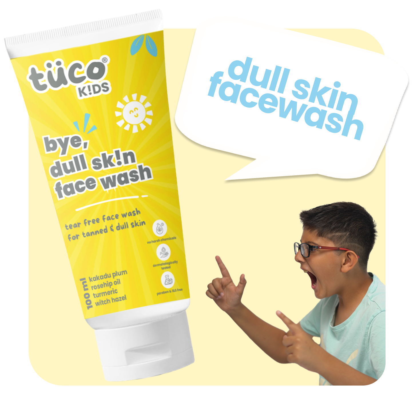 dull skin face wash for kids, specially formulated to refresh, brighten, and protect delicate skin for children aged 3-15.
