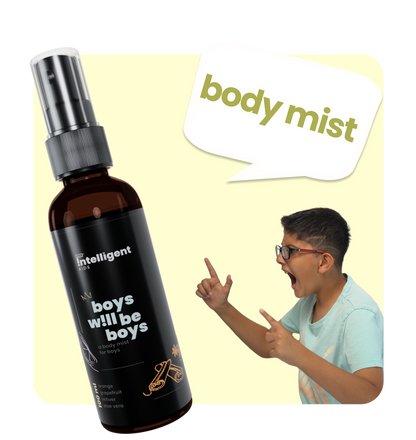 The Boys Will Be Boys Body Mist is a 4-in-1 solution for active boys who deserve freshness without the toxins.