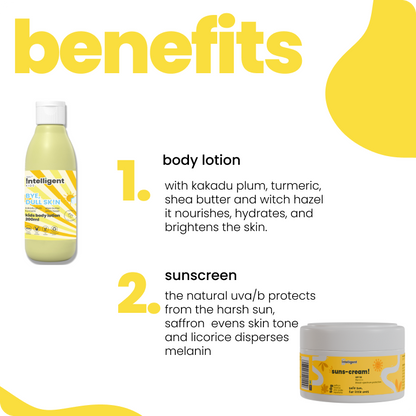 Includes Kakadu Plum Lotion to hydrate and smooth skin, and SPF 50 Saffron Face Cream to protect and brighten.