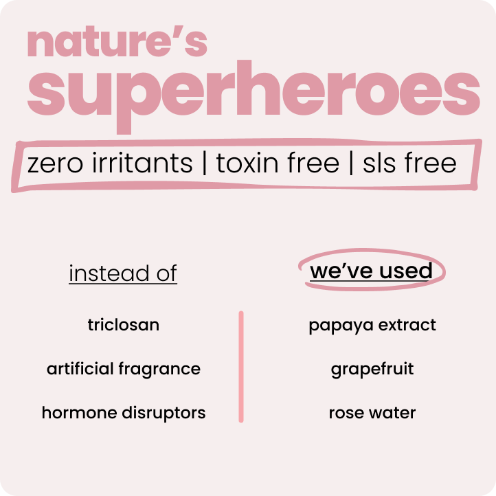 It’s infused with natural papaya extract, grape extract, and vetiver. No chemicals, No hormone disruptors.