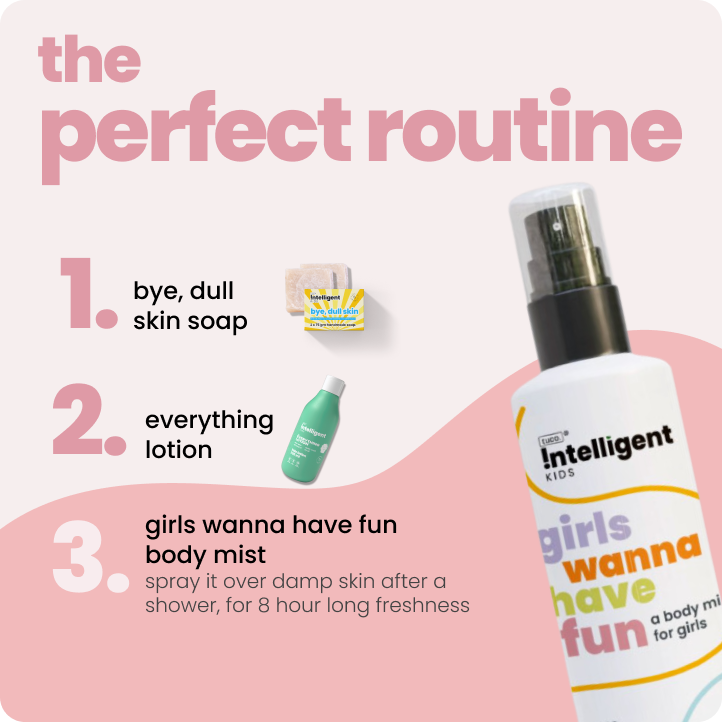 Spray over damp skin after shower.