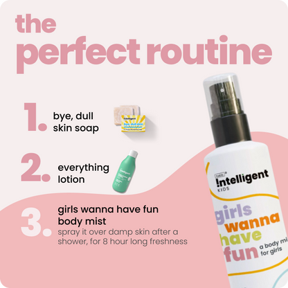 Spray over damp skin after shower.