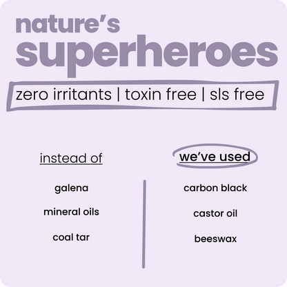 Ingredients include Castor Oil, Carbon Black, and Beeswax for nourishment Free from toxins and harsh chemicals.