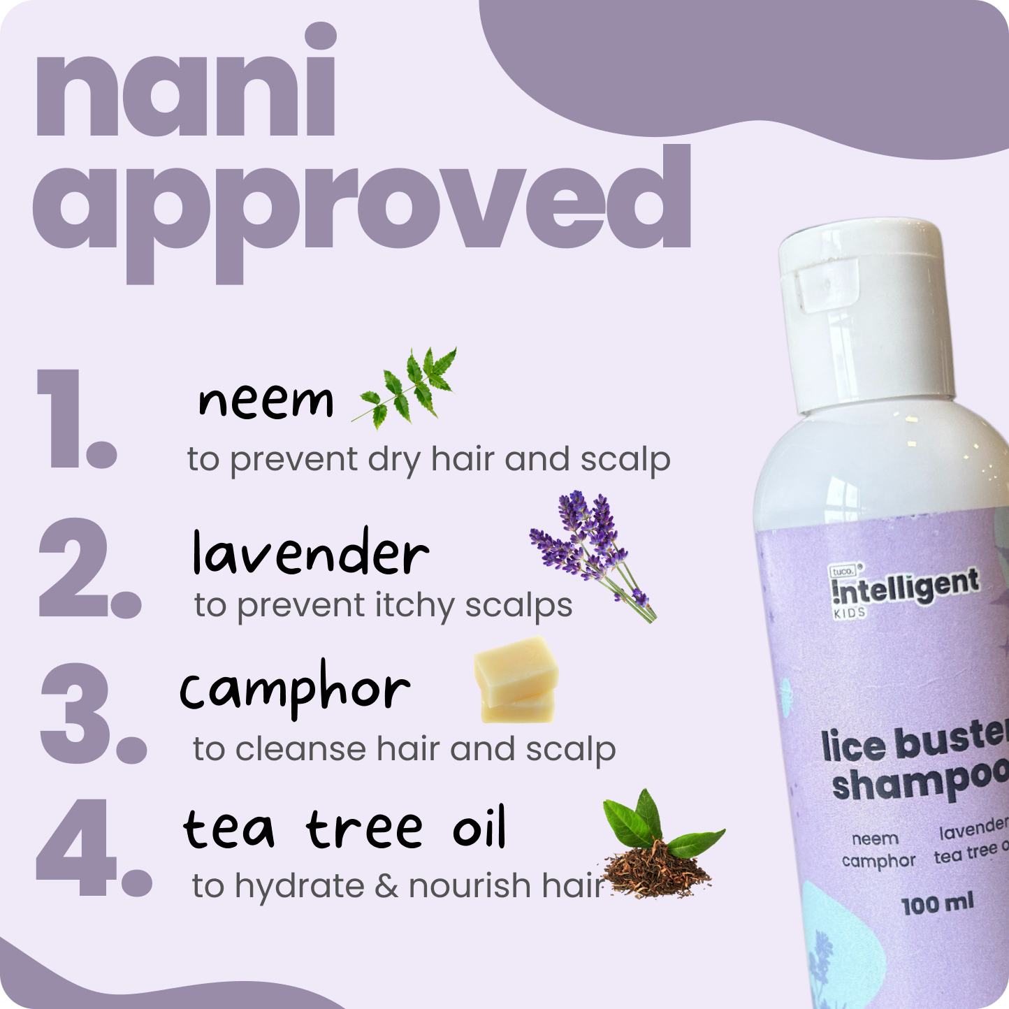 Infused with natural Camphor, Neem, Tea Tree Oil, and Lavender, it fights lice, soothes irritation, and keeps hair soft and manageable.