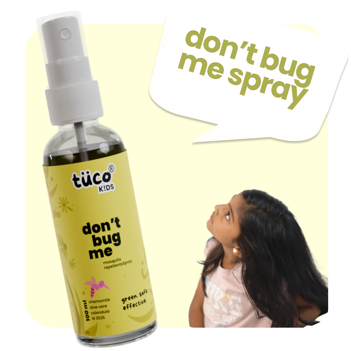 Protect your child from mosquitoes with Tuco Kids Don’t Bug Me Mosquito Repellent Spray! Made with natural essential oils like Citronella, Eucalyptus, Peppermint, and Lemongrass, it offers powerful, long-lasting protection. Safe, gentle, and free from SLS, Parabens, and Phthalates, this spray is perfect for active kids. Simply spray on clothes or skin and enjoy worry-free outdoor adventures!