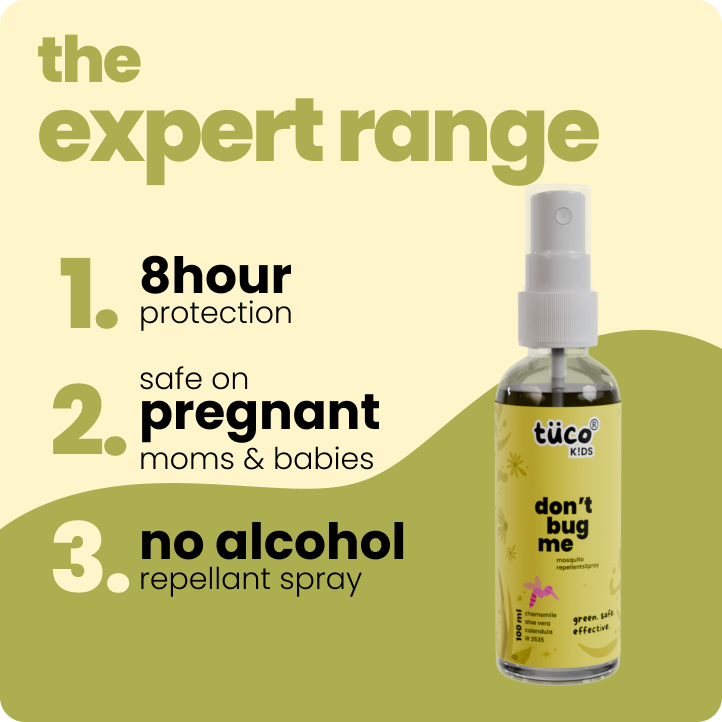 Protect your child from mosquitoes with Tuco Kids Don’t Bug Me Mosquito Repellent Spray! Made with natural essential oils like Citronella, Eucalyptus, Peppermint, and Lemongrass, it offers powerful, long-lasting protection. Safe, gentle, and free from SLS, Parabens, and Phthalates, this spray is perfect for active kids. Simply spray on clothes or skin and enjoy worry-free outdoor adventures!

