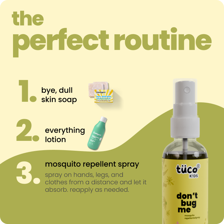 Protect your child from mosquitoes with Tuco Kids Don’t Bug Me Mosquito Repellent Spray! Made with natural essential oils like Citronella, Eucalyptus, Peppermint, and Lemongrass, it offers powerful, long-lasting protection. Safe, gentle, and free from SLS, Parabens, and Phthalates, this spray is perfect for active kids. Simply spray on clothes or skin and enjoy worry-free outdoor adventures!

