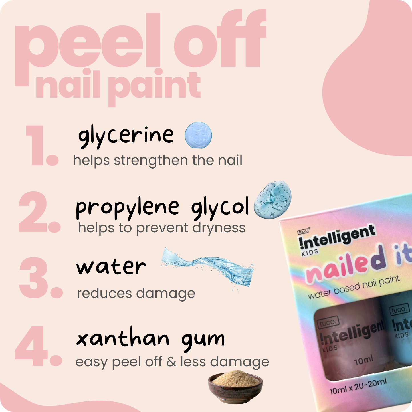 Gentle & Safe. Apply it with ease and simply peel it off when it’s time for a new color.
It’s a non-toxic, guilt-free way for your little one to get creative with their nails.