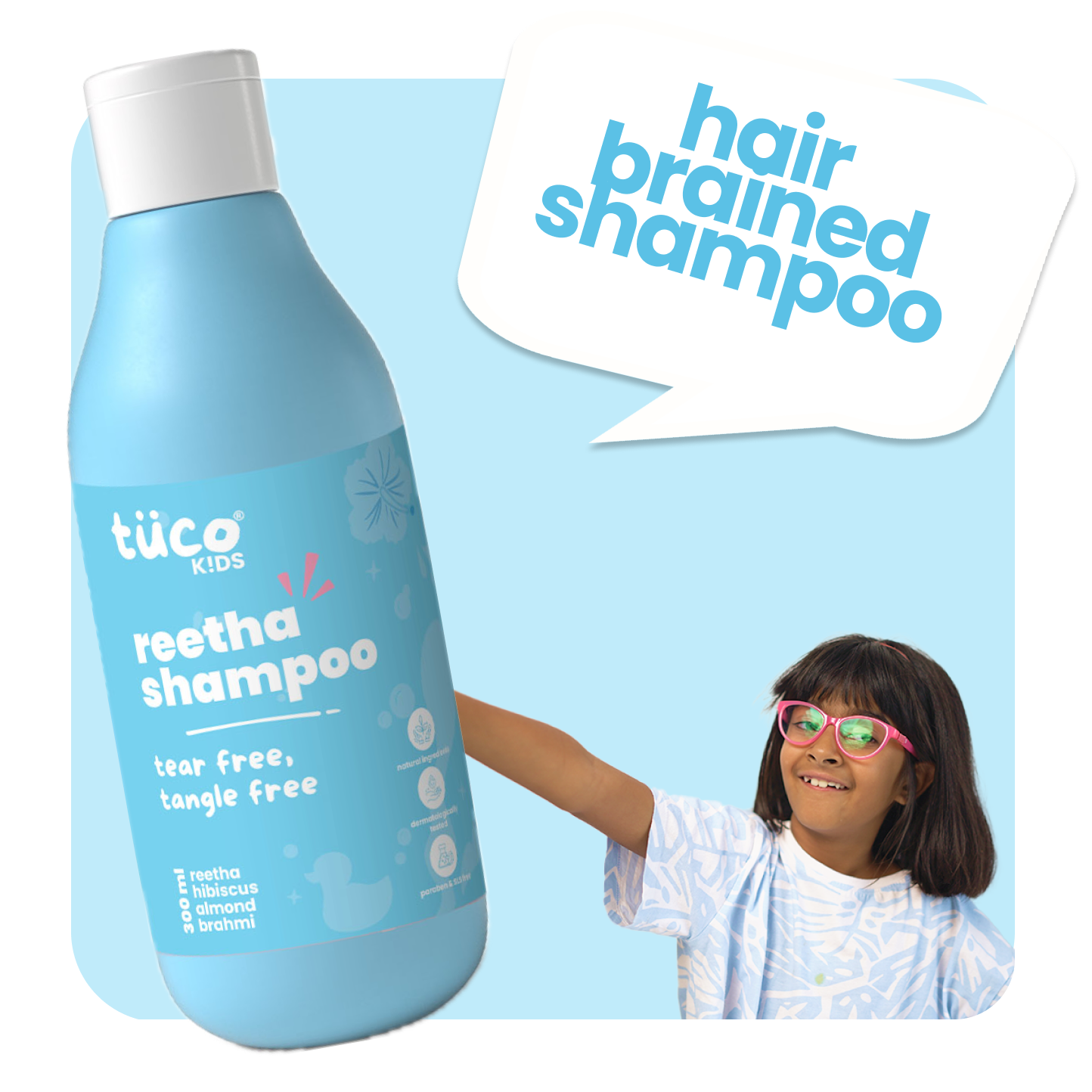 Tuco Kids Hair Brained Shampoo. Made for sensitive scalps, it’s the best shampoo for kids, free of harsh chemicals.