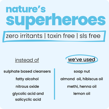 With natural ingredients like Hibiscus, Henna, Reetha, and Amla. This sulfate-free, paraben-free formula soothes itchy scalps, detangles knots, and leaves hair soft, shiny, and strong.