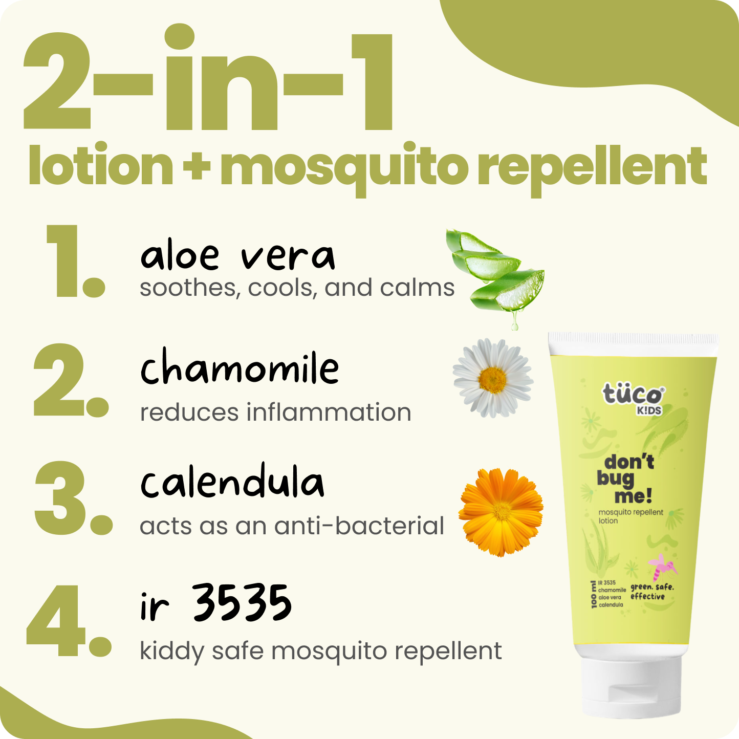 The packaging highlights key ingredients like Aloe Vera, Chamomile, and Calendula Oils. Safe, gentle, and nourishing for sensitive skin.