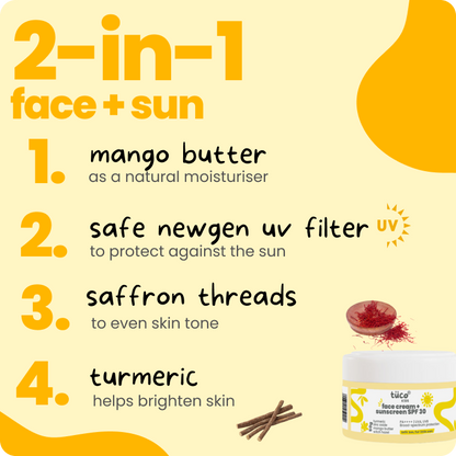 The sunscreen is chemical-free and safe for kids, offering protection against harmful UV rays while nourishing the skin. The saffron soothes, sandalwood cools, and cedarwood oil moisturizes, ensuring gentle care for delicate skin. Enjoy worry-free outdoor play with this skin-loving sunscreen.