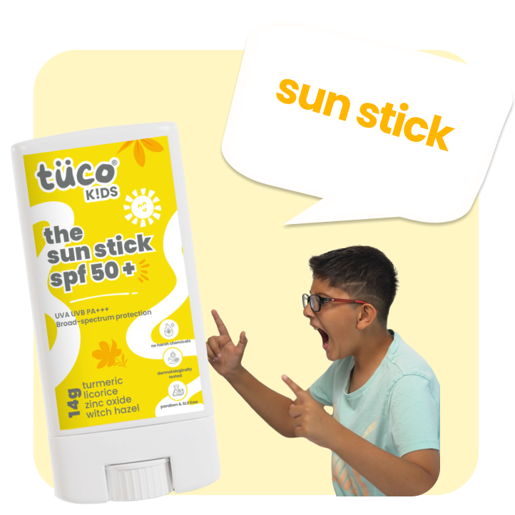 Tuco Kids Sunscreen Stick SPF 50 provides safe, natural, and mess-free sun protection for your little one, from ages 3 to 10 years.