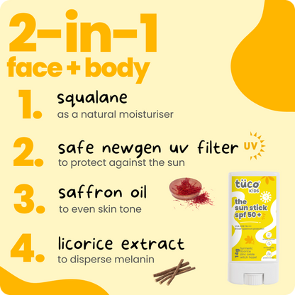 Infused with Turmeric, Witch Hazel, and Licorice, this 100% natural sunscreen is designed for kids 5 to 10 years and offers broad-spectrum SPF 50 protection against harmful sun rays.
