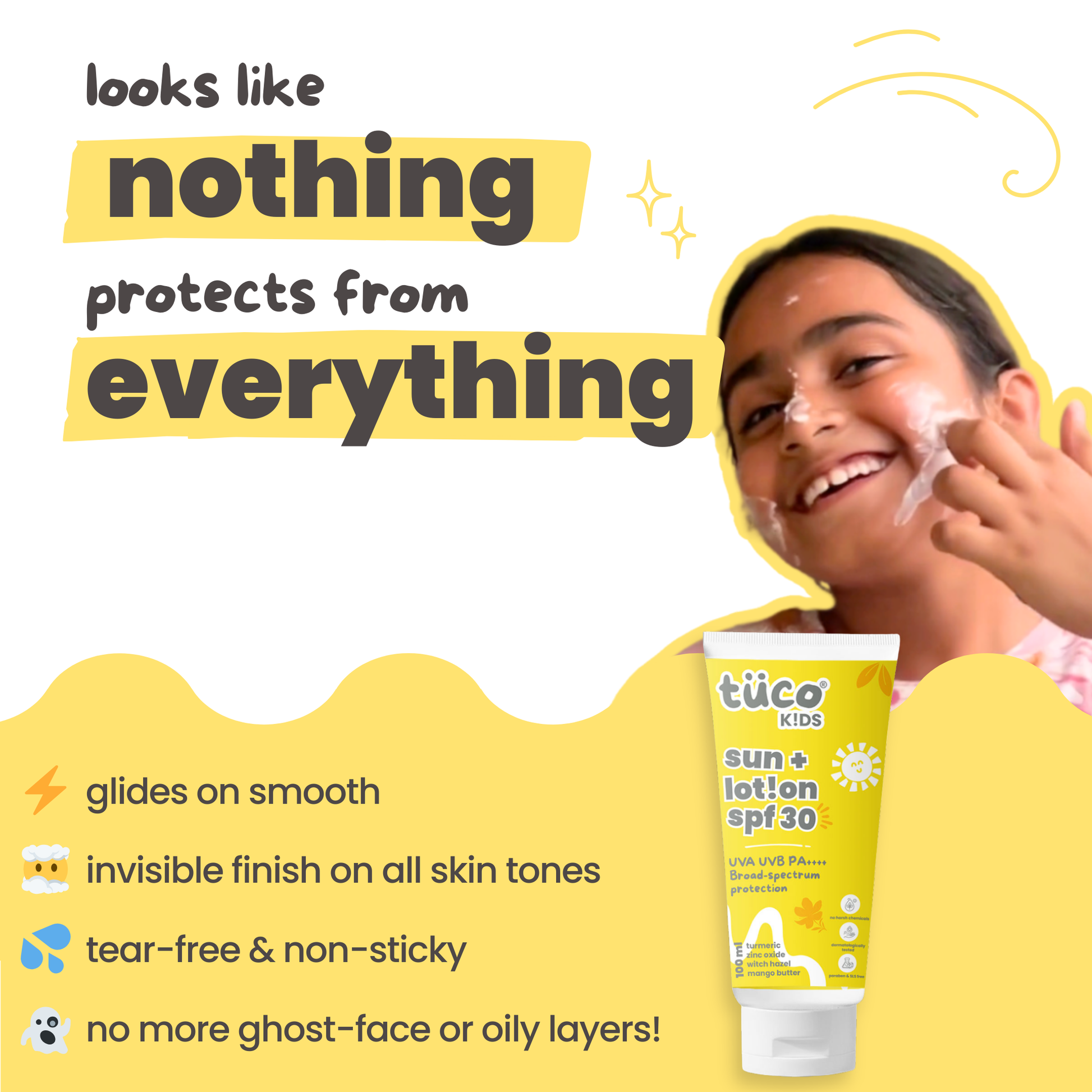 tear free, non-sticky, non-greasy. No ghost face or oil layers.