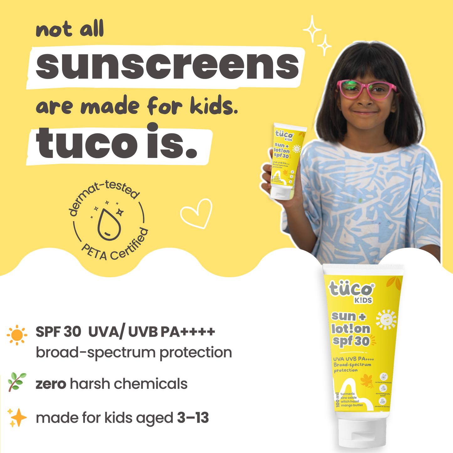 This lightweight and non-greasy lotion offers broad-spectrum SPF 30 protection using child-safe ingredients. Infused with brightening Saffron and hydrating Squalane.