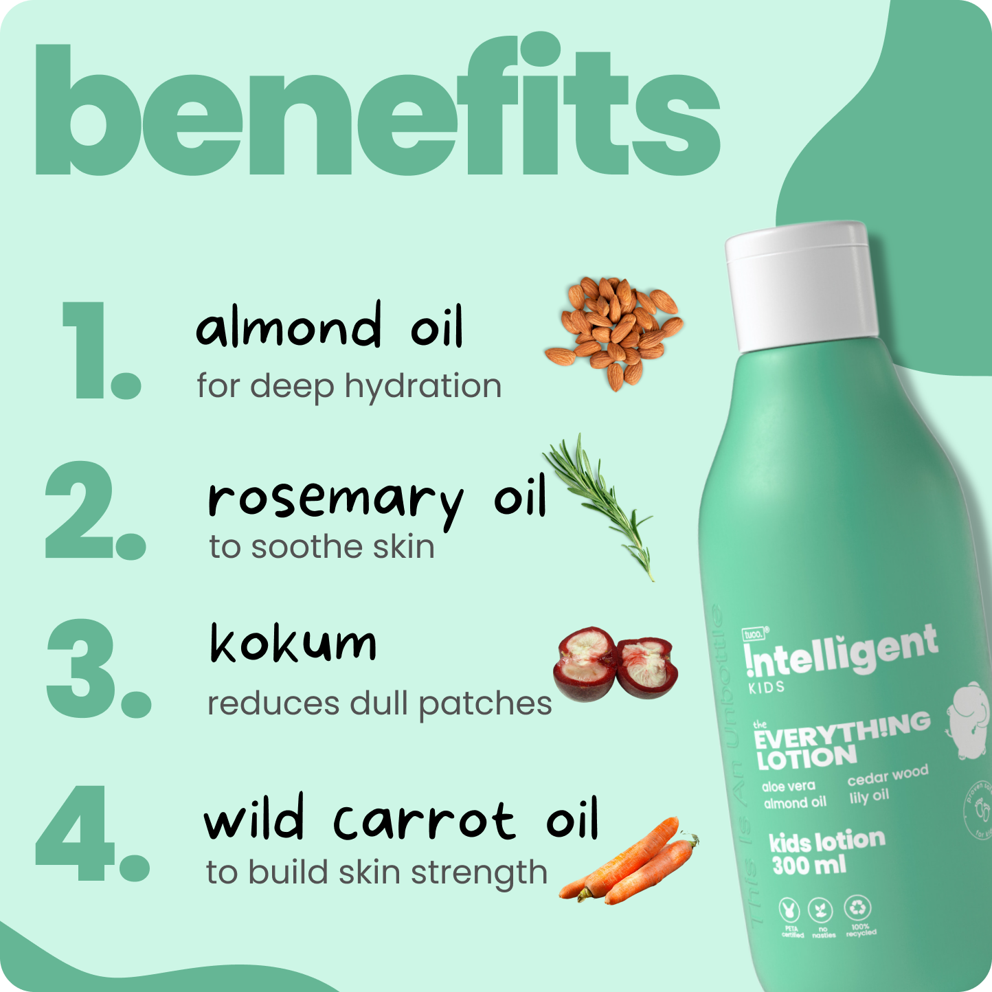 Keep your child’s skin soft and protected with the TuCo Kids Winter Lotion specially crafted for kids aged 3-15. Enriched with Almond Oil and Rosemary Oil it deeply hydrates dry and itchy skin, while Kokum works to detan and reduce inflammation. Plus, it’s eco-friendly, cruelty-free, and free from SLS, Parabens, and Phthalates—safe for kids and the planet!